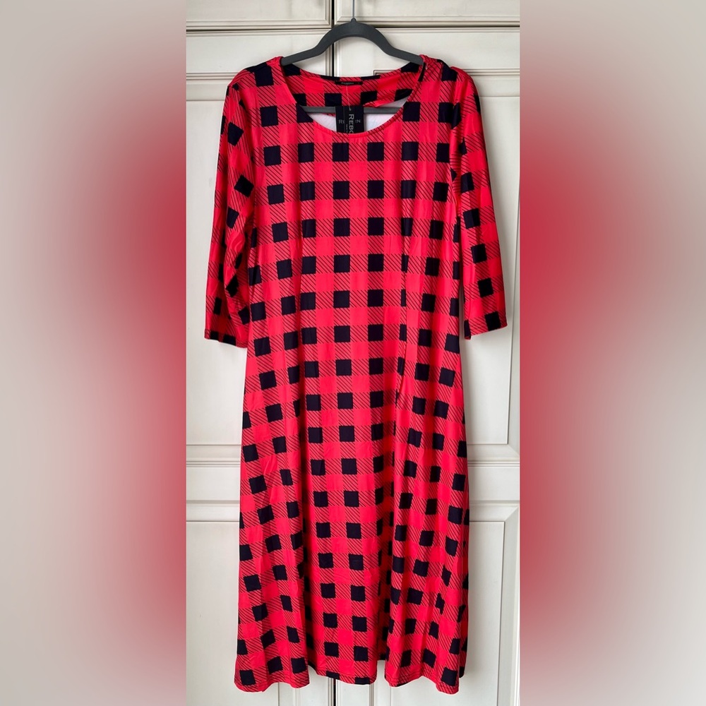 NWT Reborn Red and Black Plaid Dress. Large.